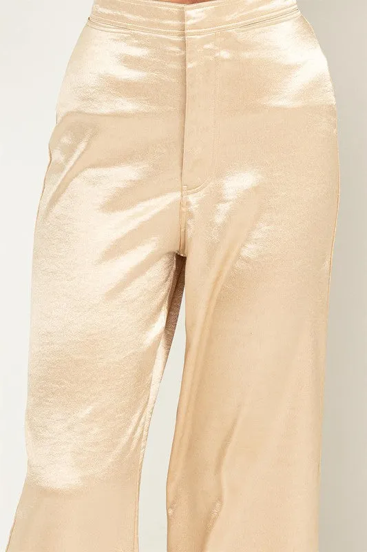 Caffe Latte Set To Love Satin High-Waist Wide Leg Pants