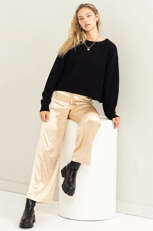 Caffe Latte Set To Love Satin High-Waist Wide Leg Pants