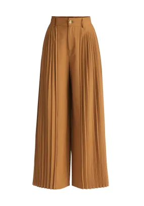 Camel Pleated Wide Leg Trousers