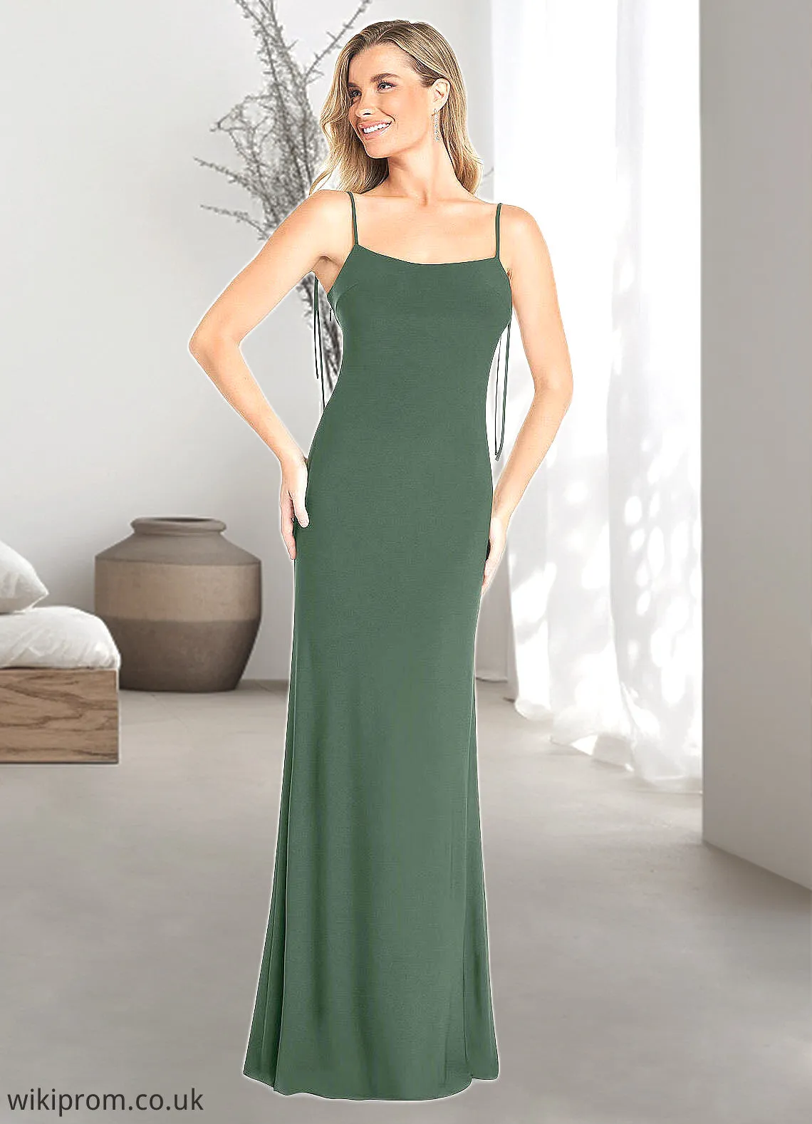 Camilla Sheath Bow Luxe Knit Floor-Length Dress Eucalyptus SWKP0022744