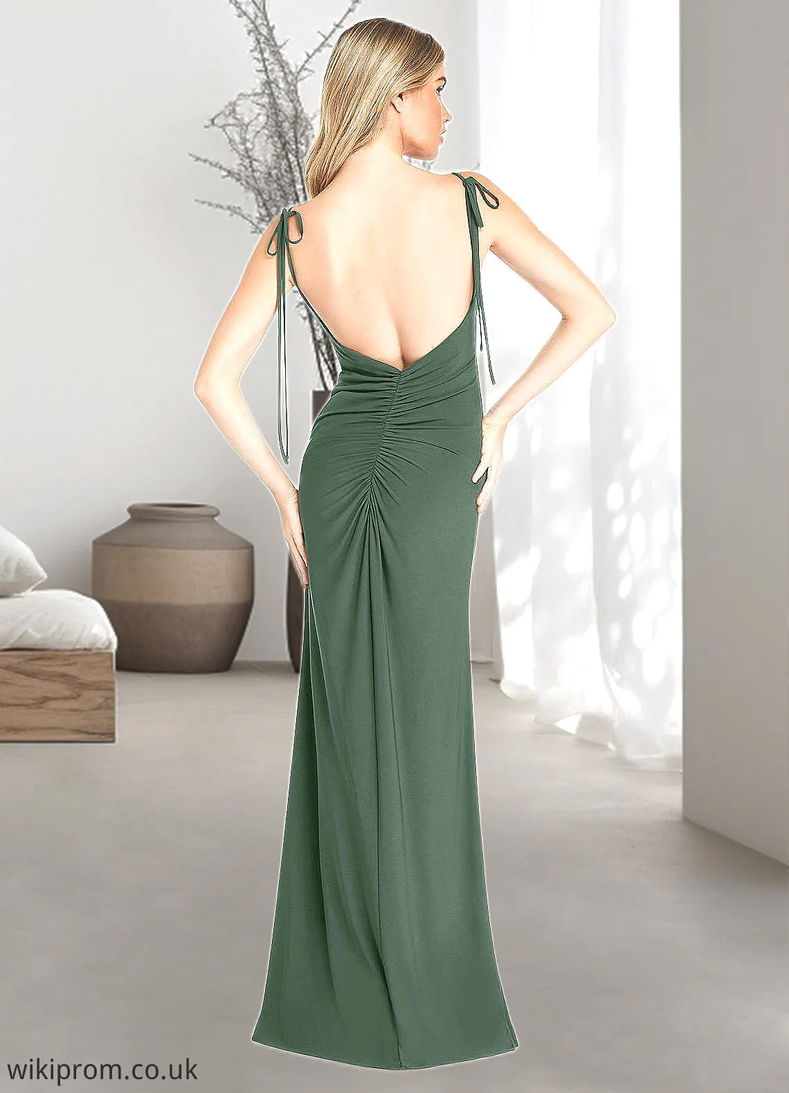 Camilla Sheath Bow Luxe Knit Floor-Length Dress Eucalyptus SWKP0022744