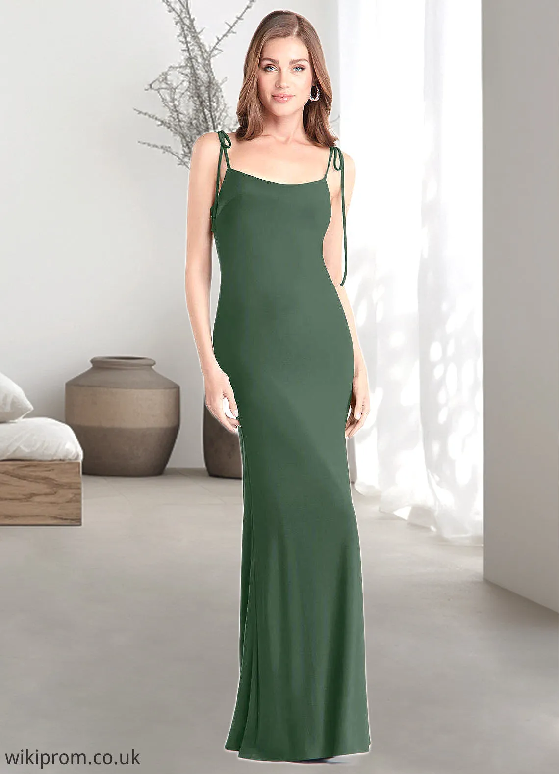 Camilla Sheath Bow Luxe Knit Floor-Length Dress Eucalyptus SWKP0022744