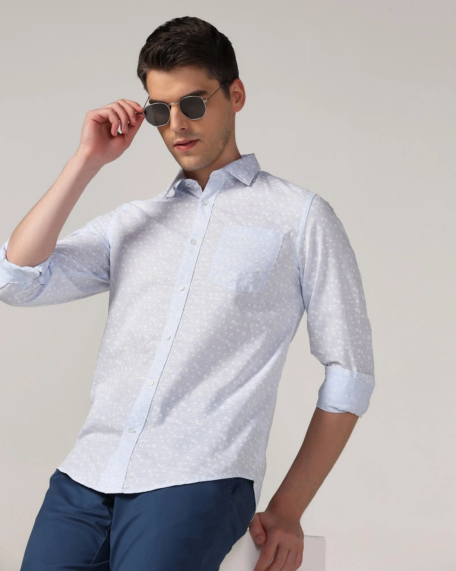 Casual Blue Printed Shirt - Salsa