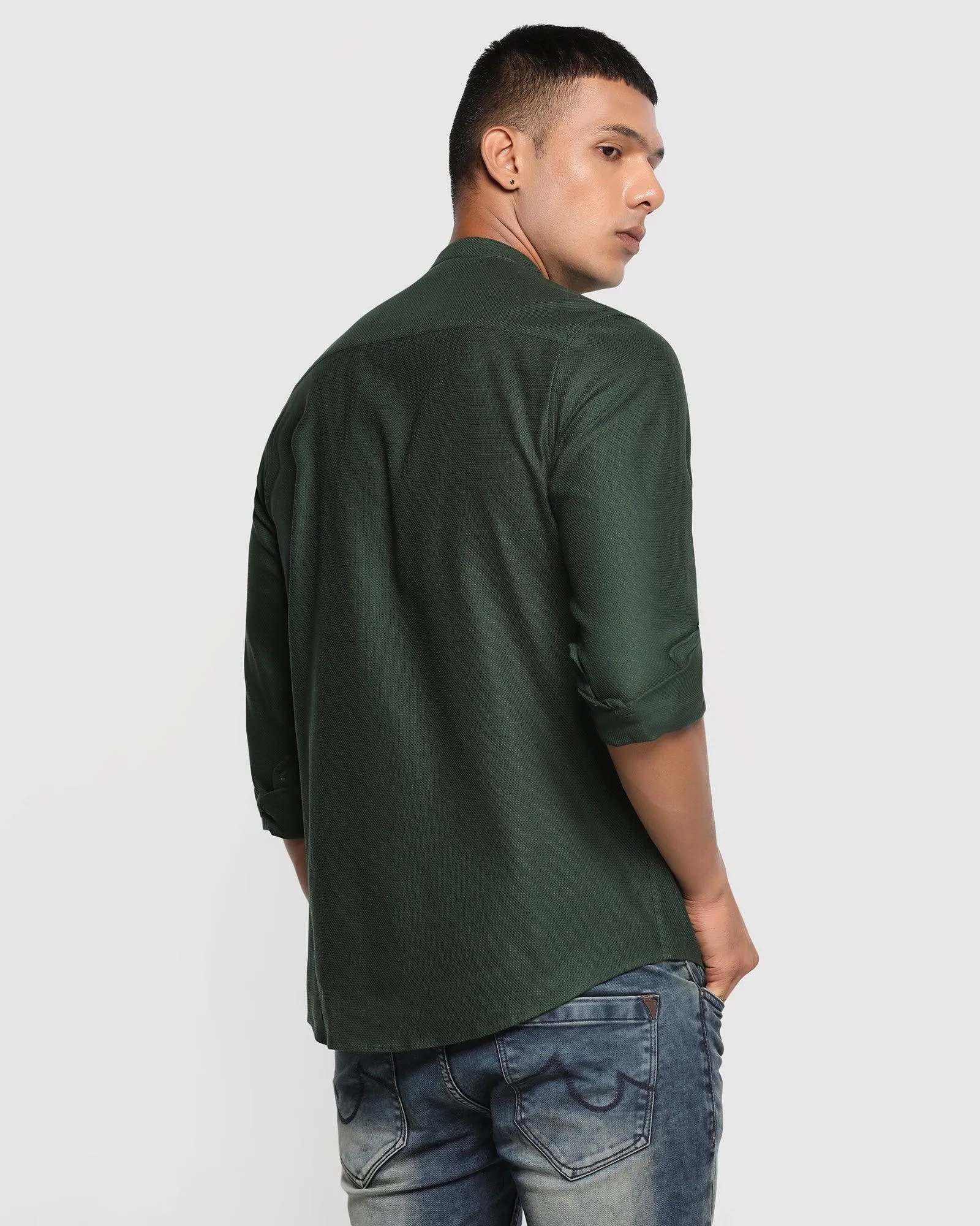 Casual Olive Textured Shirt - Myler