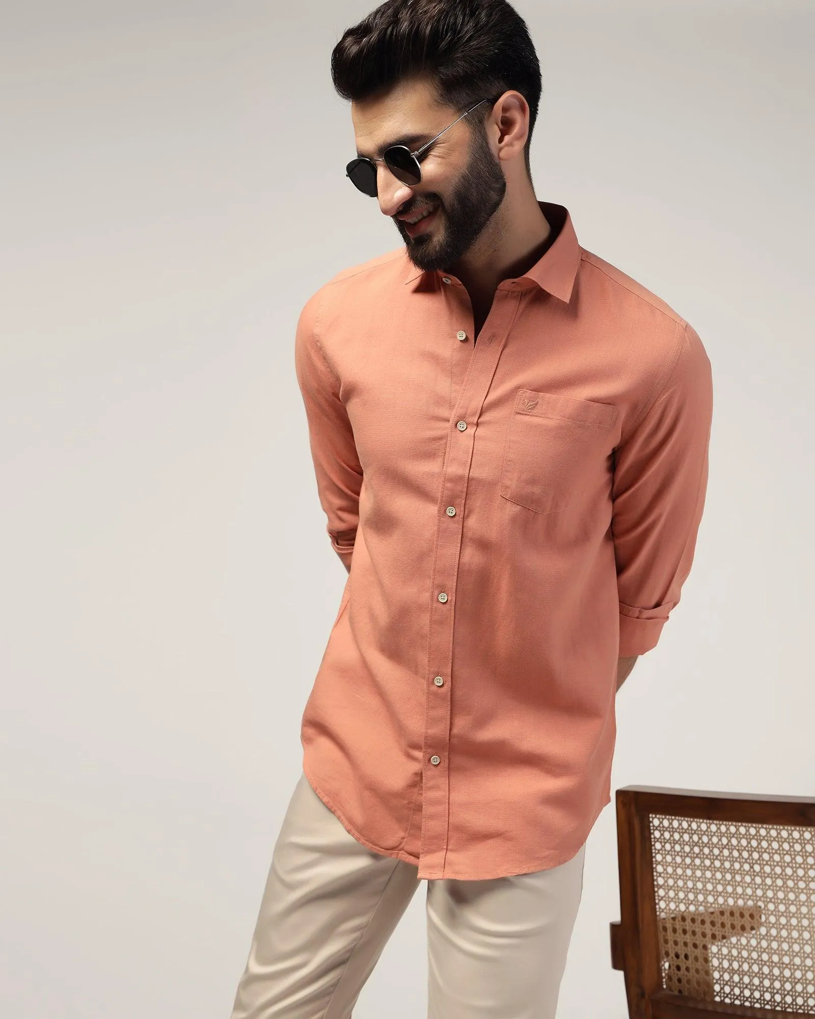 Casual Peach Solid Shirt - Lang