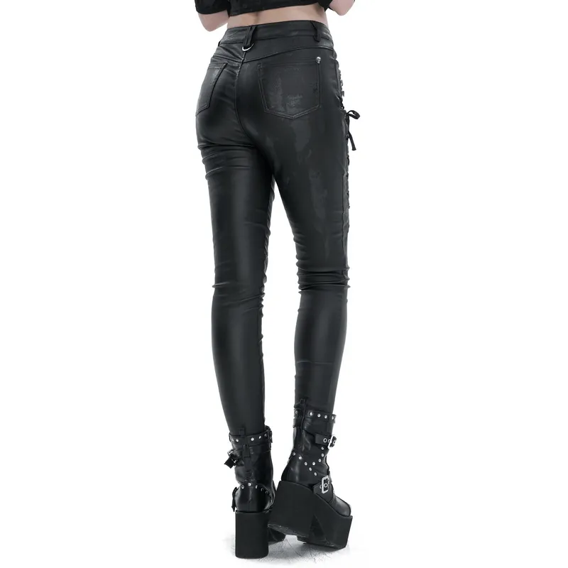 Casual Slim Fit Pants with Lace-Up on Sides / Punk Zipper Trousers with Eyelets