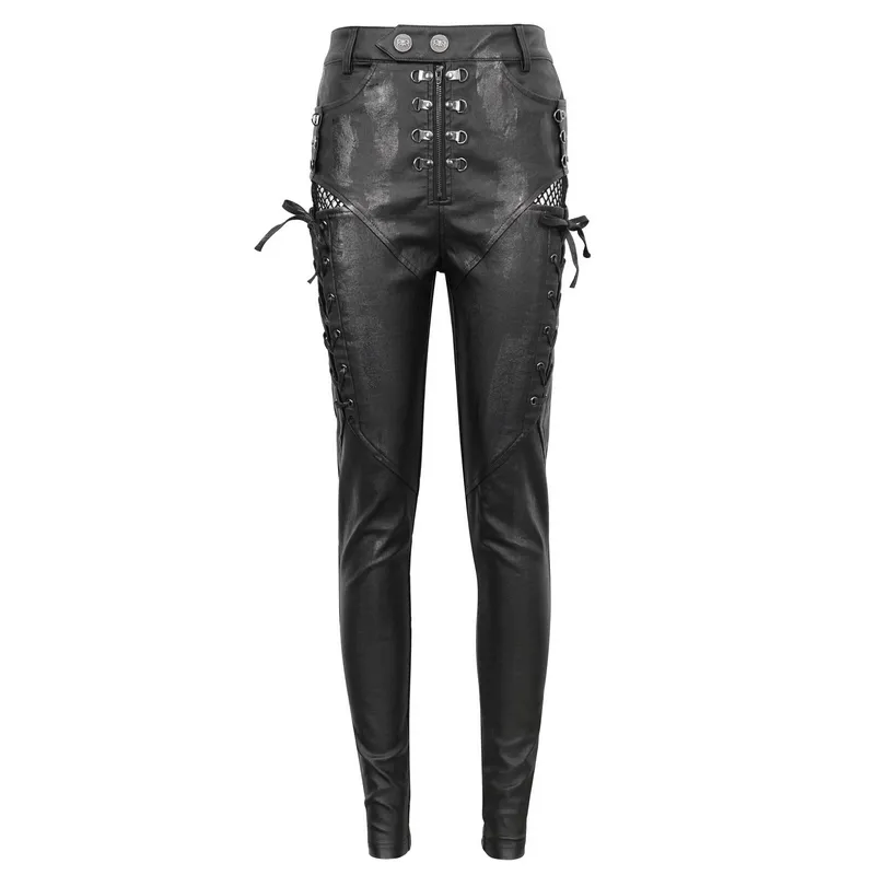 Casual Slim Fit Pants with Lace-Up on Sides / Punk Zipper Trousers with Eyelets