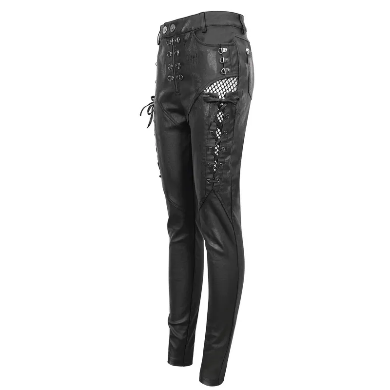 Casual Slim Fit Pants with Lace-Up on Sides / Punk Zipper Trousers with Eyelets