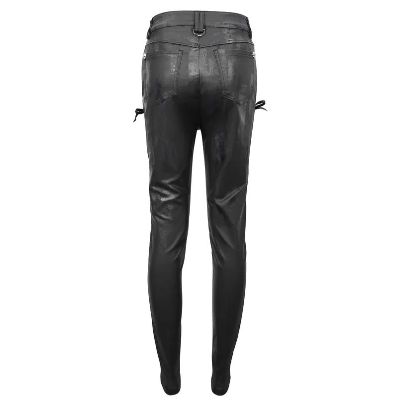 Casual Slim Fit Pants with Lace-Up on Sides / Punk Zipper Trousers with Eyelets