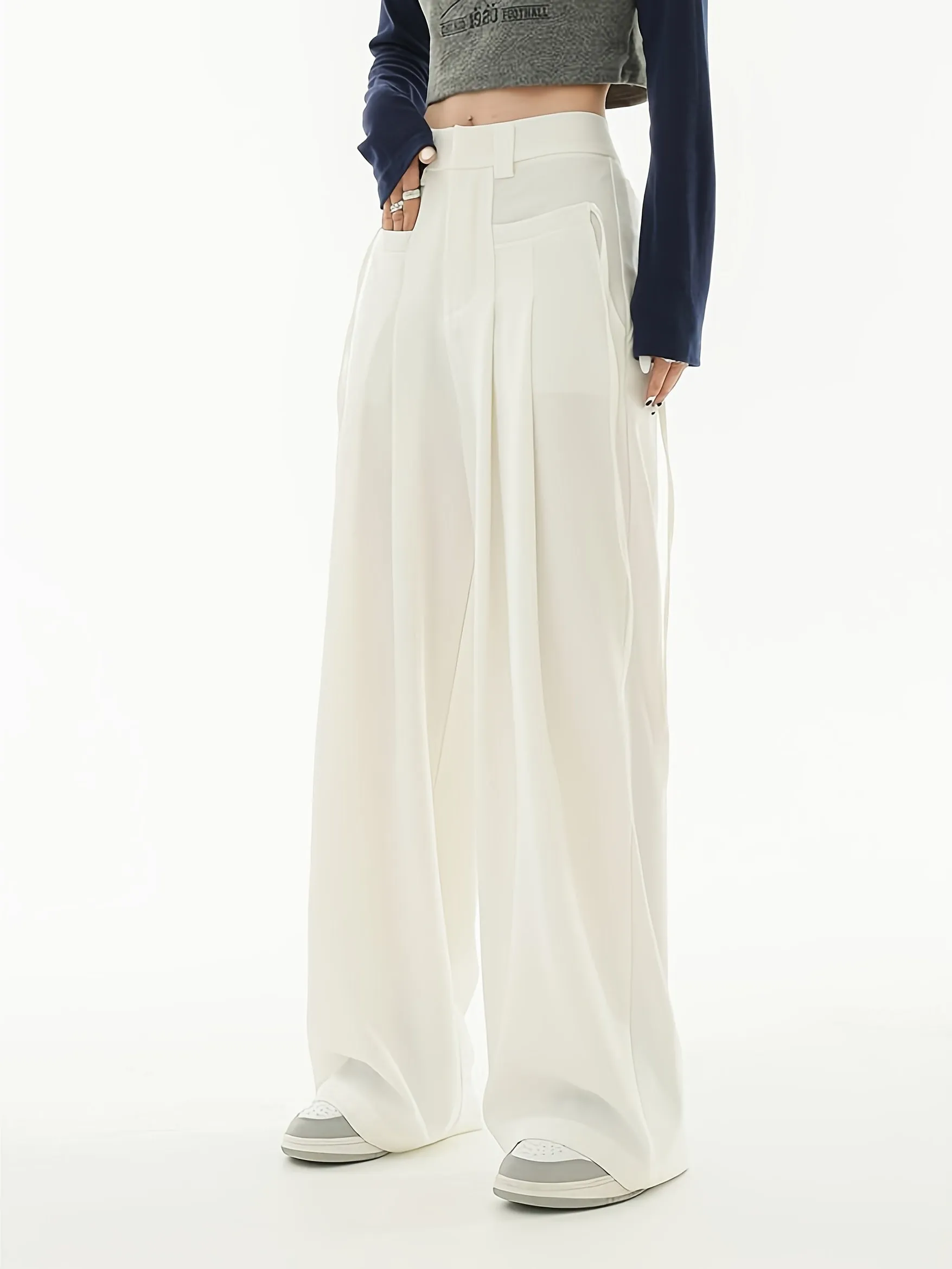 Casual Suit High Waist Straight Wide Leg Pants