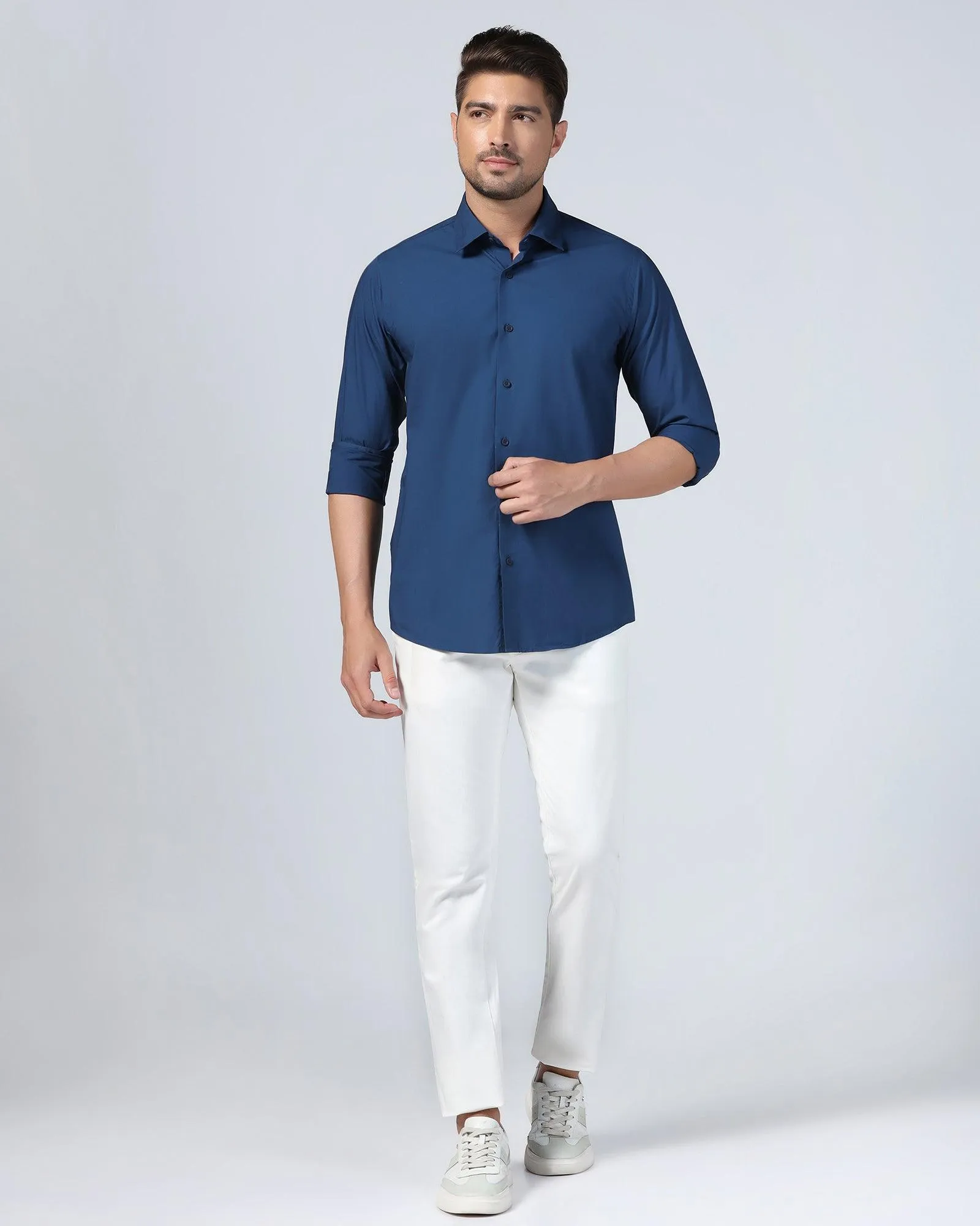 Casual Teal Solid Shirt - Lujo