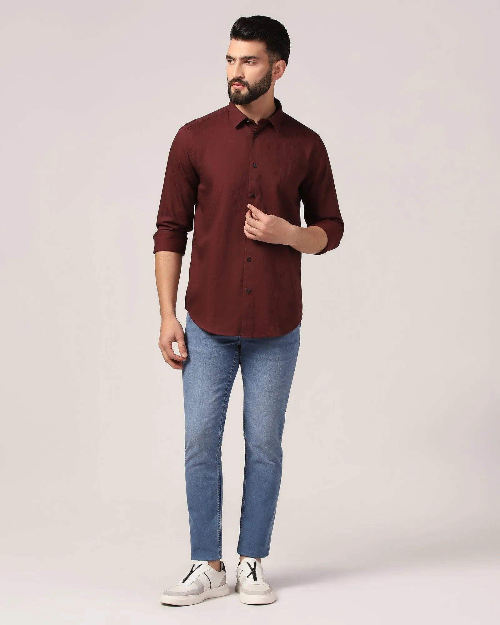 Casual Wine Textured Shirt - Port