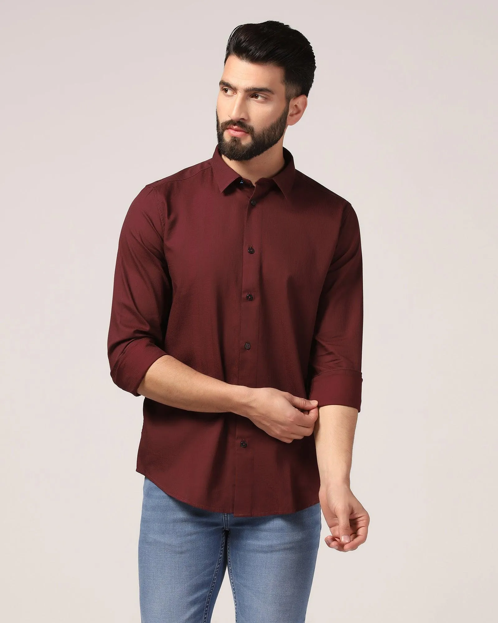 Casual Wine Textured Shirt - Port