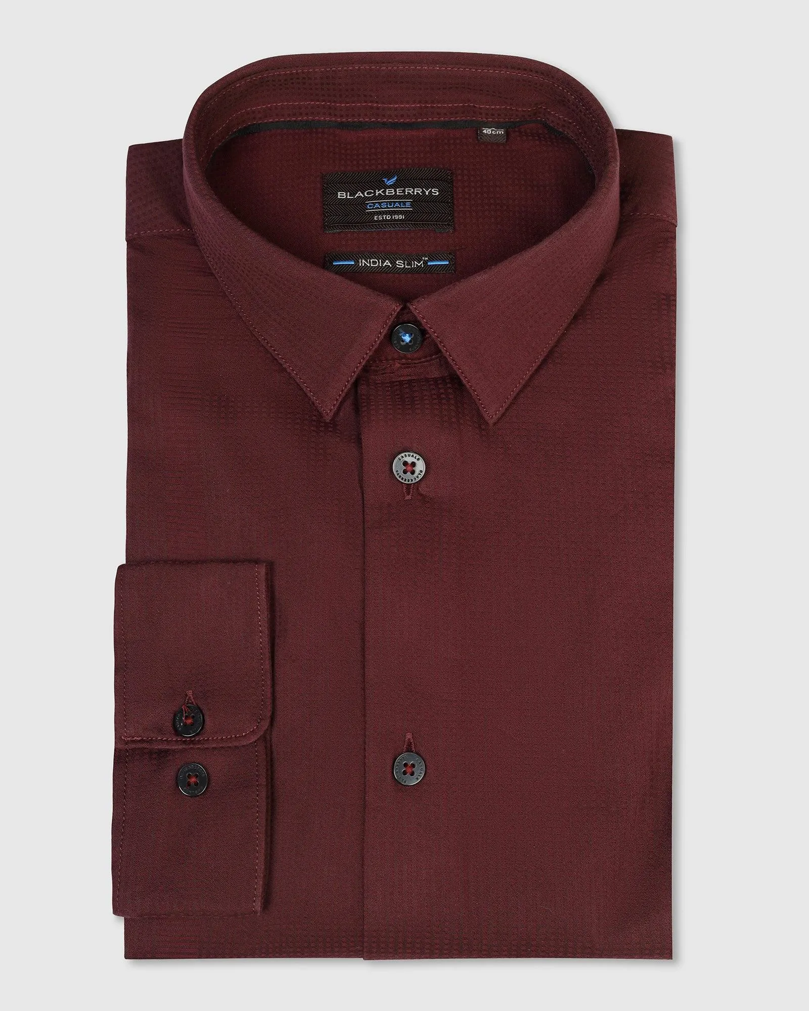 Casual Wine Textured Shirt - Port