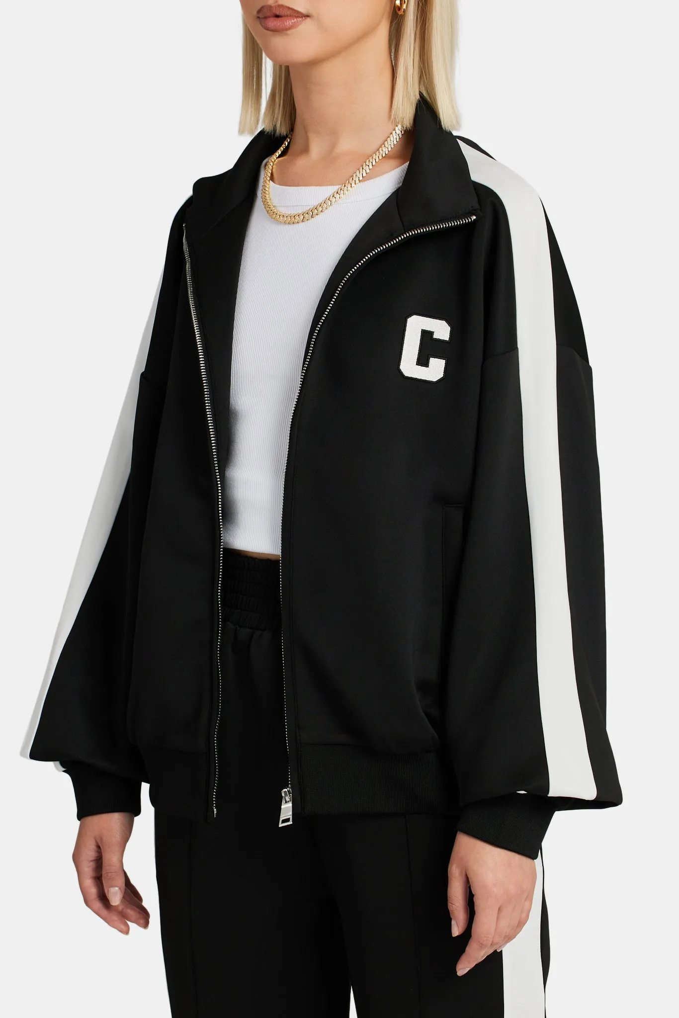 Cernucci Embroidered Varsity Track Jacket - Black