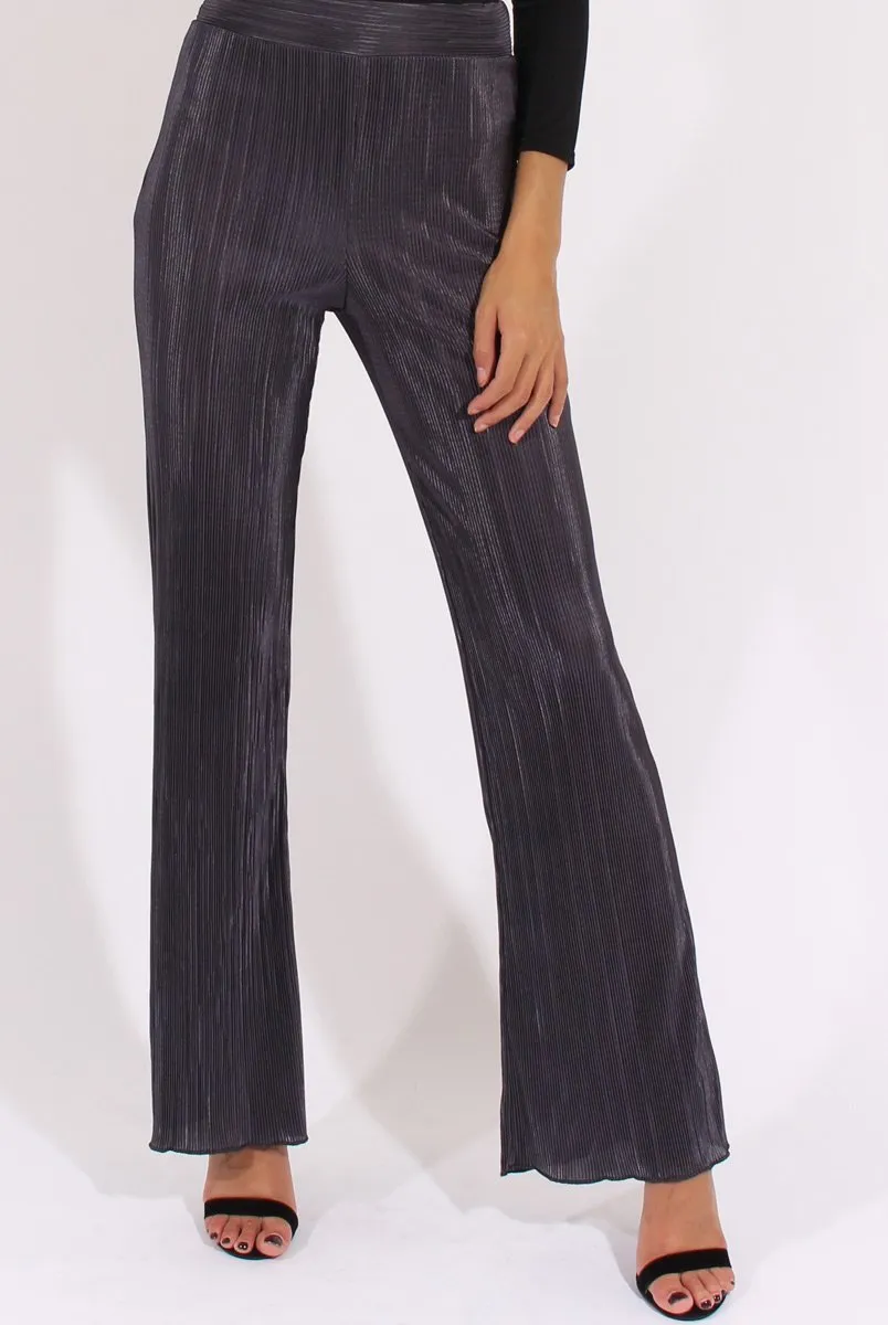 Charcoal Pleated Long High Waisted Trousers - Jojo