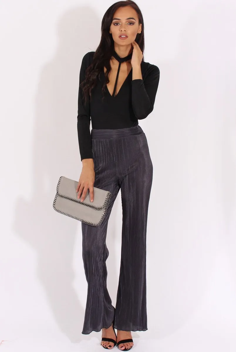 Charcoal Pleated Long High Waisted Trousers - Jojo