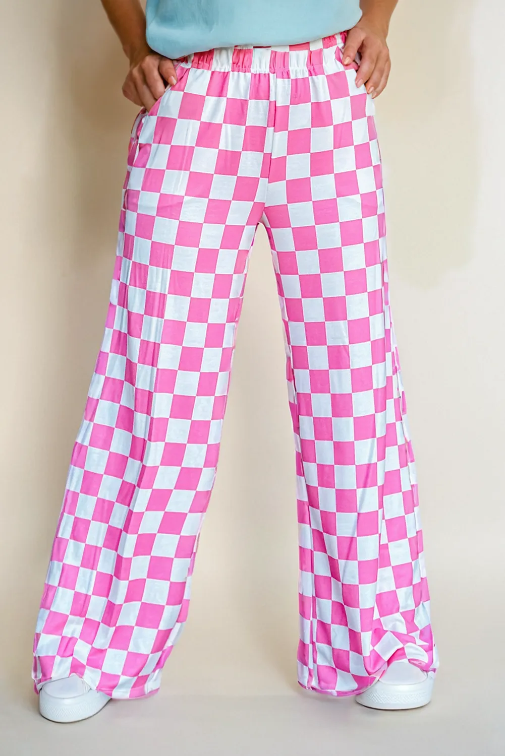 Checkered Print High Waist Wide Leg Pants