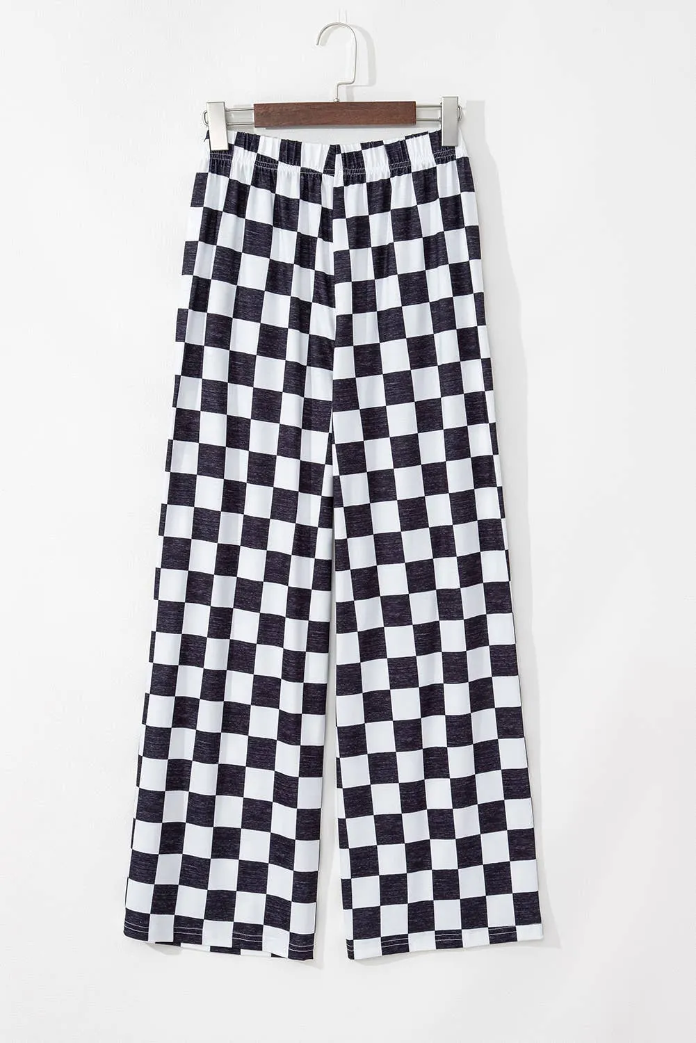 Checkered Print High Waist Wide Leg Pants