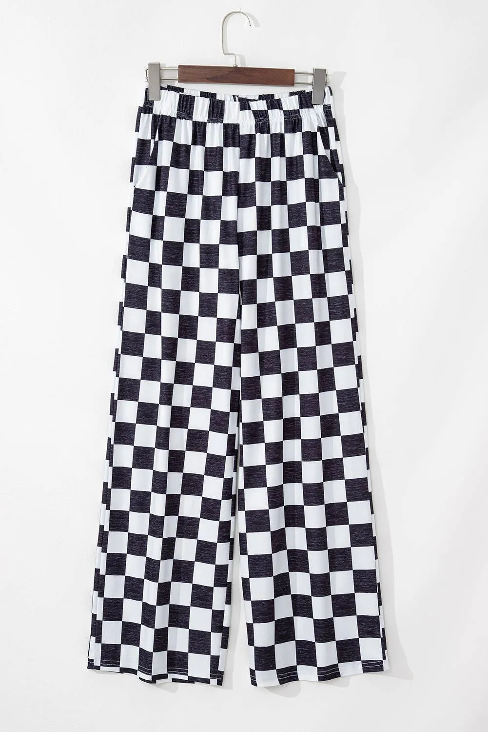 Checkered Print High Waist Wide Leg Pants