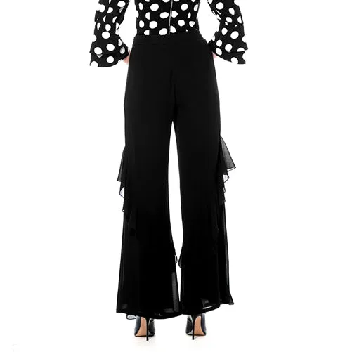 Chiffon Flare Leg Pants with Side Ruffle