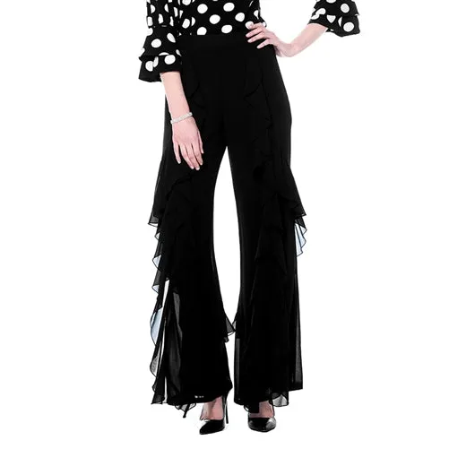 Chiffon Flare Leg Pants with Side Ruffle