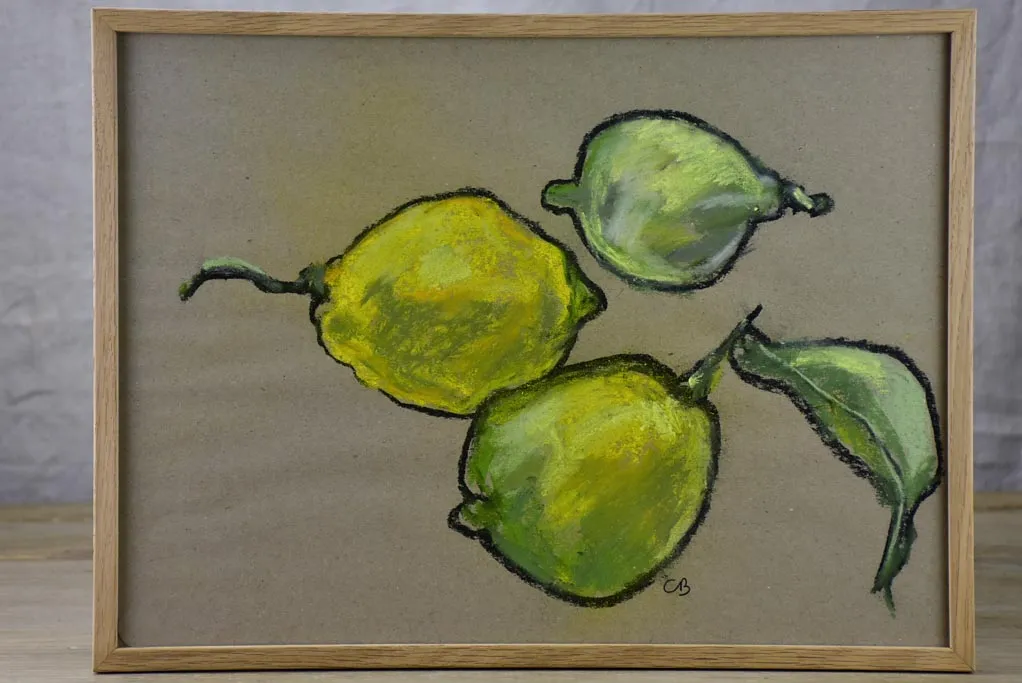 'Citrons' Still life pastel on craft paper. Three lemons - Caroline Beauzon 15¼" x 11¾"