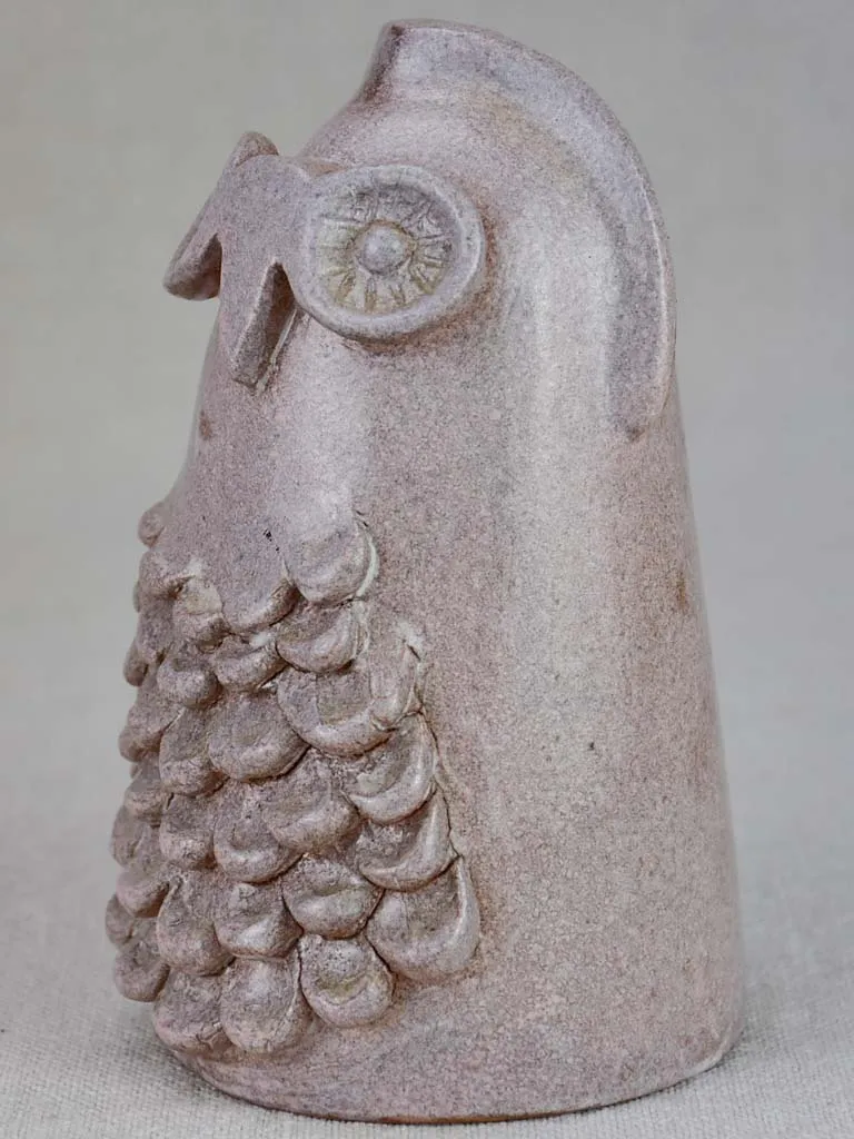 Clay sculpture of an owl with violet glaze - 1960's 6"