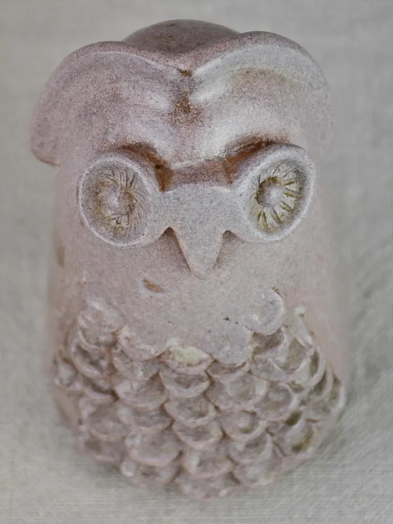 Clay sculpture of an owl with violet glaze - 1960's 6"