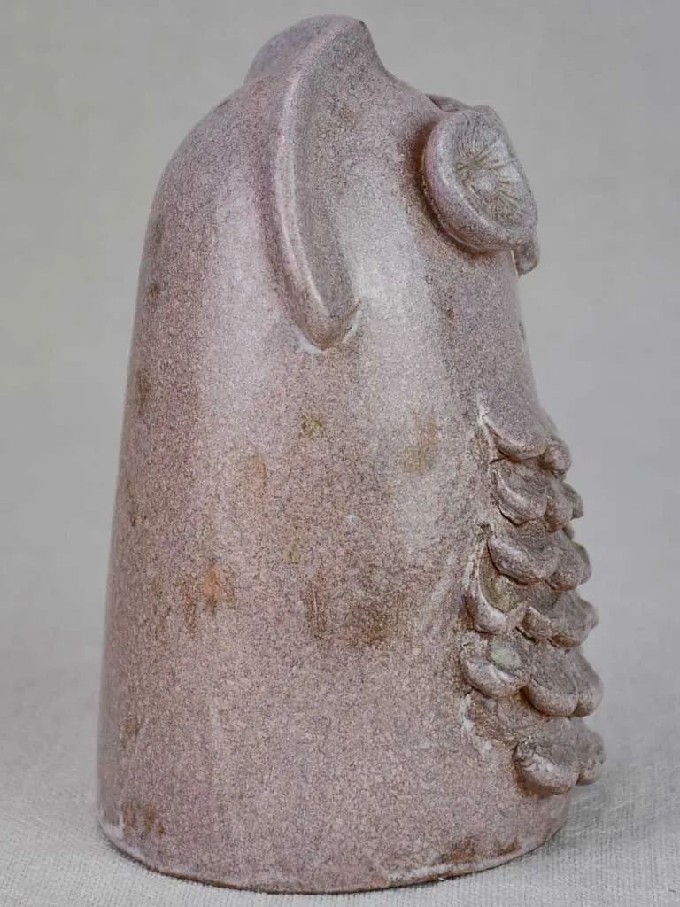 Clay sculpture of an owl with violet glaze - 1960's 6"