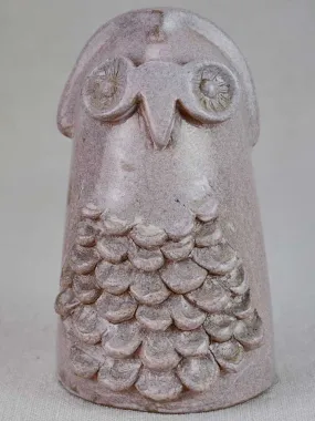 Clay sculpture of an owl with violet glaze - 1960's 6"