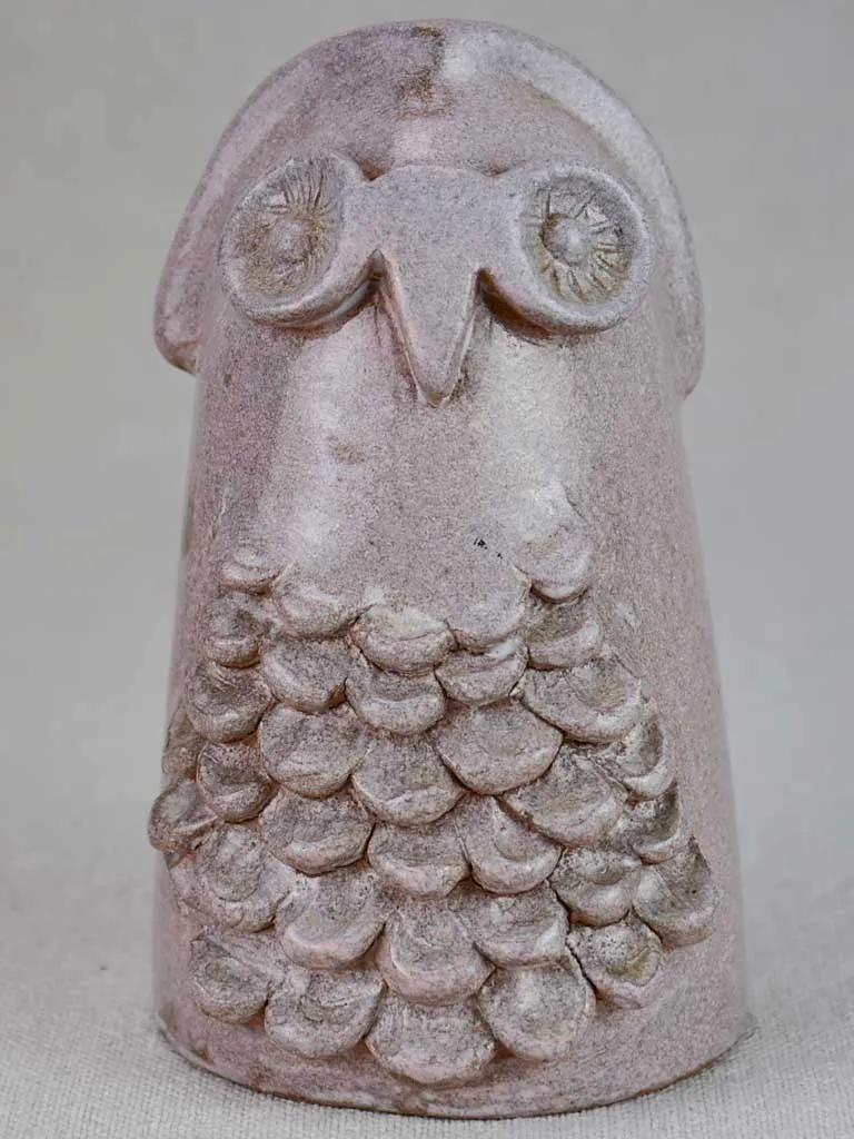 Clay sculpture of an owl with violet glaze - 1960's 6"