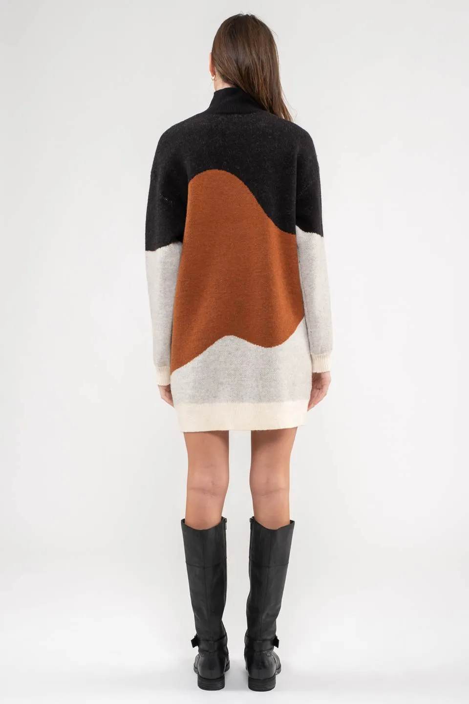 COLORBLOCK MOCK NECK KNIT SWEATER DRESS