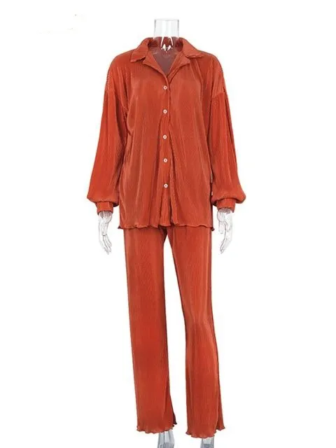 Comfortable Loose Home Suit Autumn Long Sleeve Blouse With High Waist Pants Set