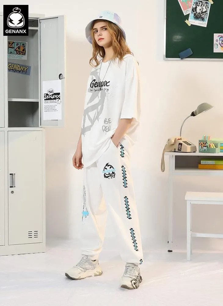 Contrast Color Graffiti Print Jogger Pants