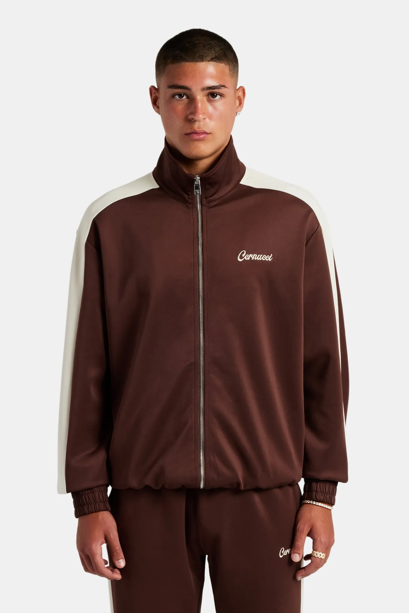 Contrast Panel Track Jacket - Chocolate