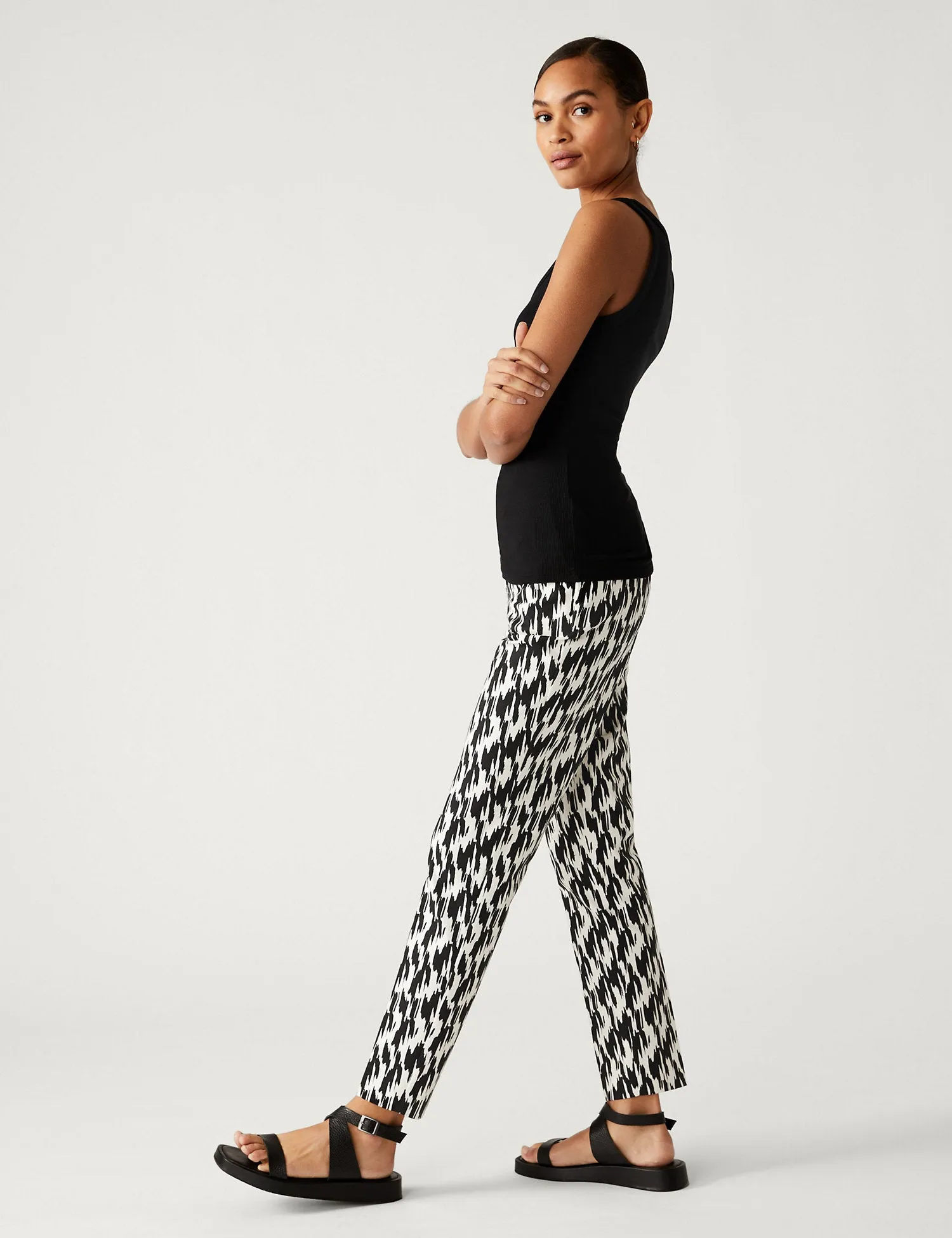 Cotton Blend Printed Slim Fit Trousers