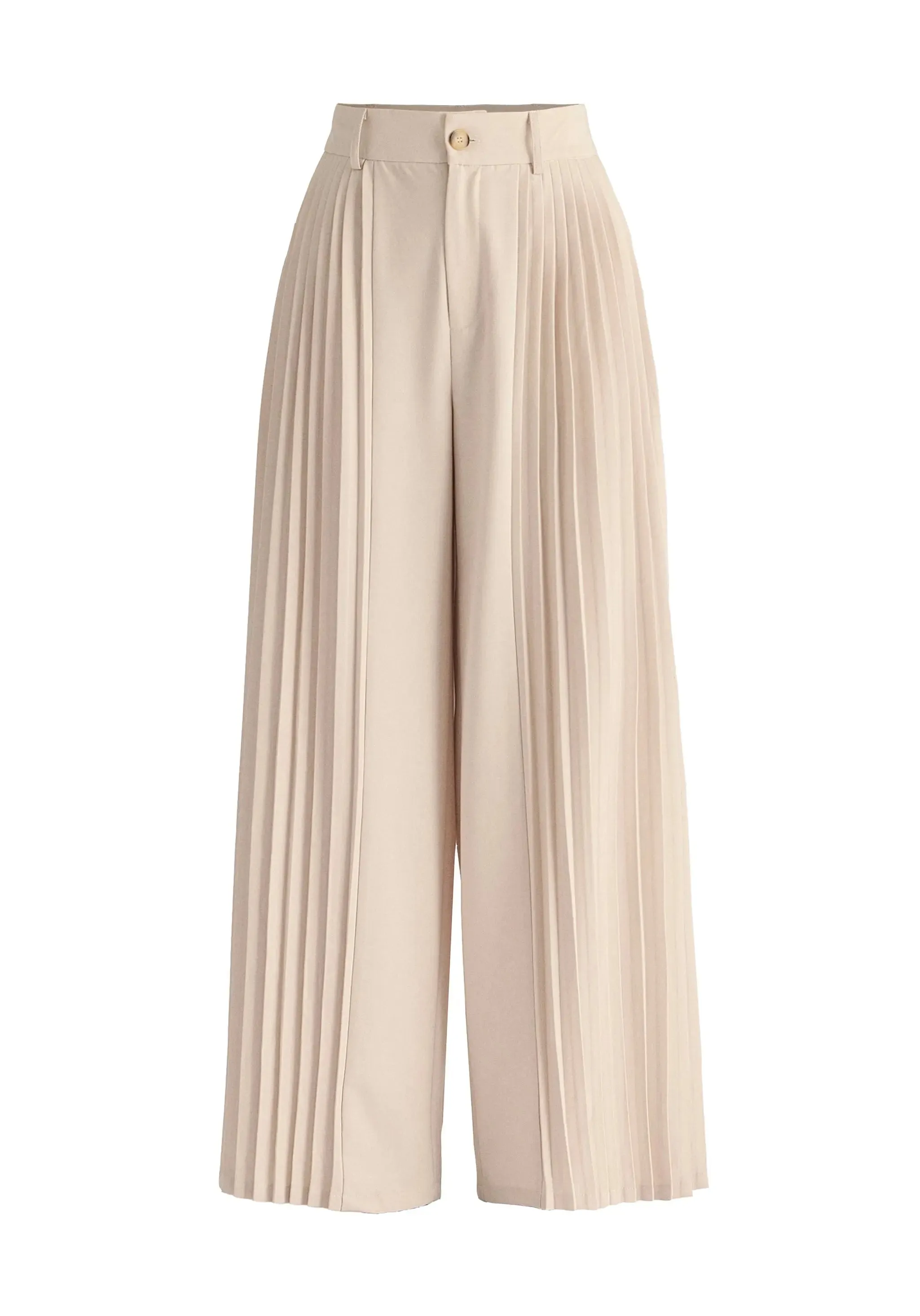 Cream Pleated Wide Leg Trousers