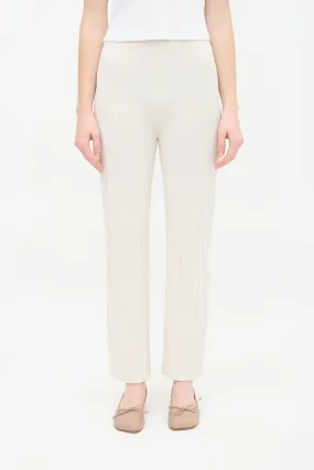 Cream Ribbed Knit Straight Leg Lounge Pant