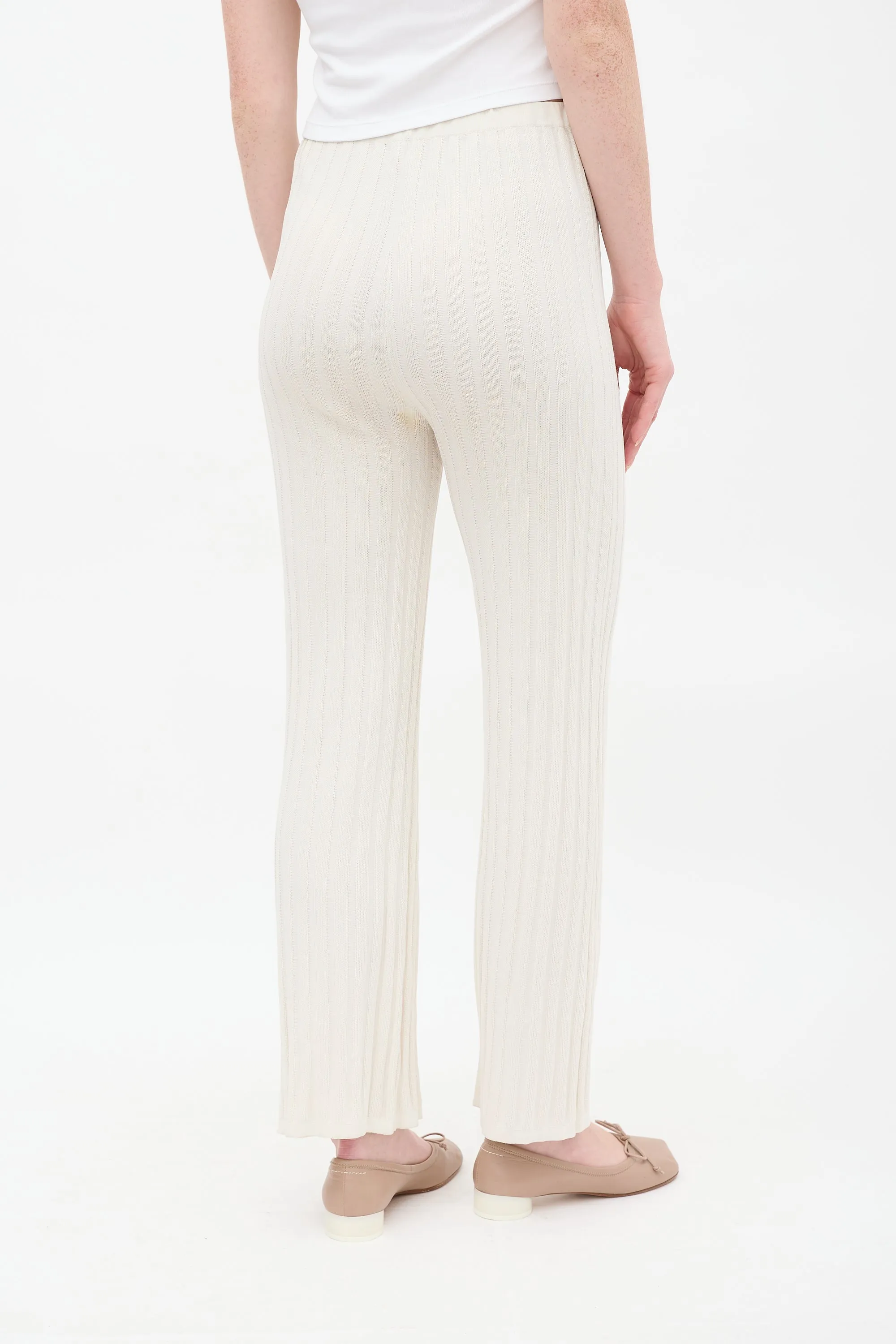 Cream Ribbed Knit Straight Leg Lounge Pant