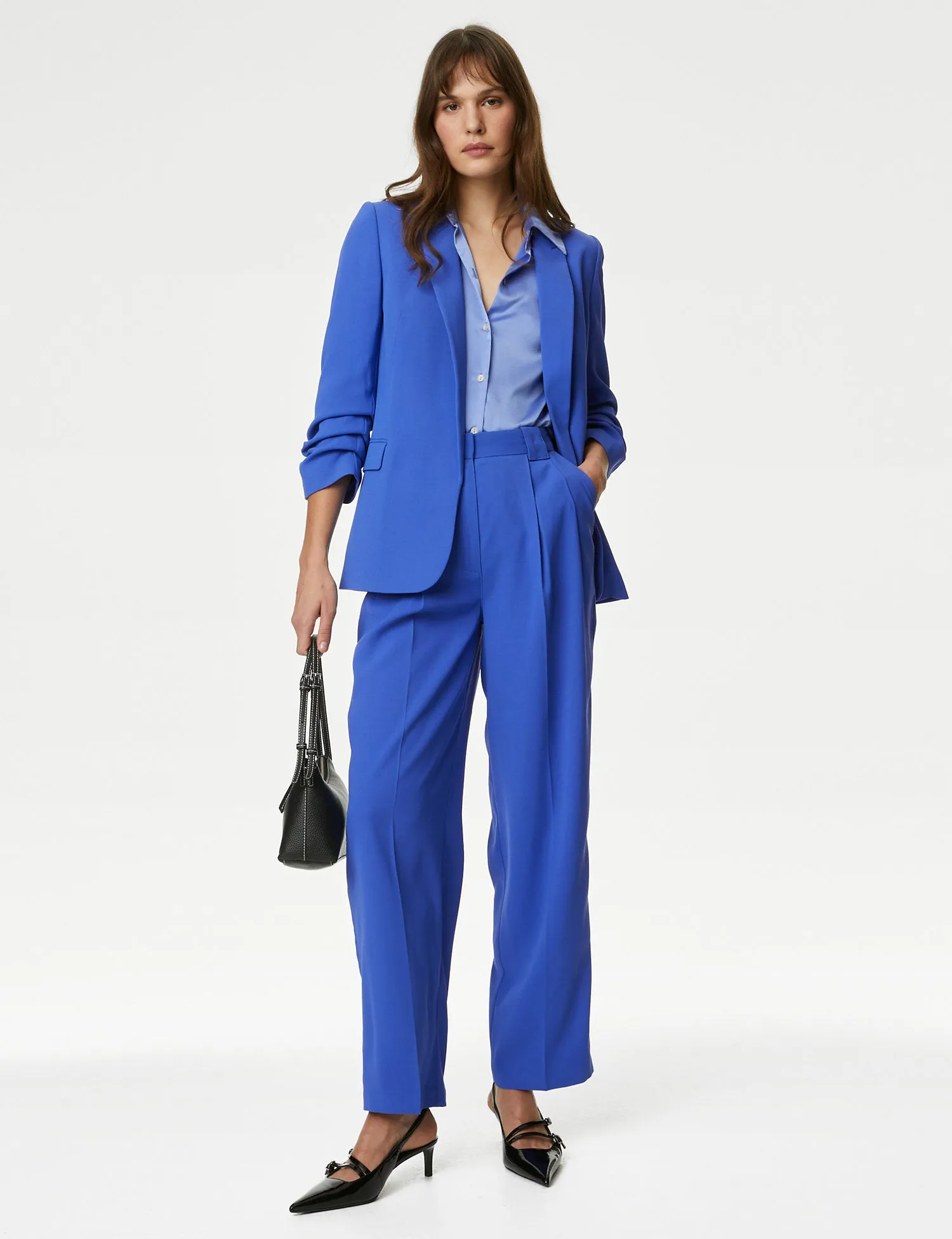 Crepe Pleat Front Straight Leg Trousers