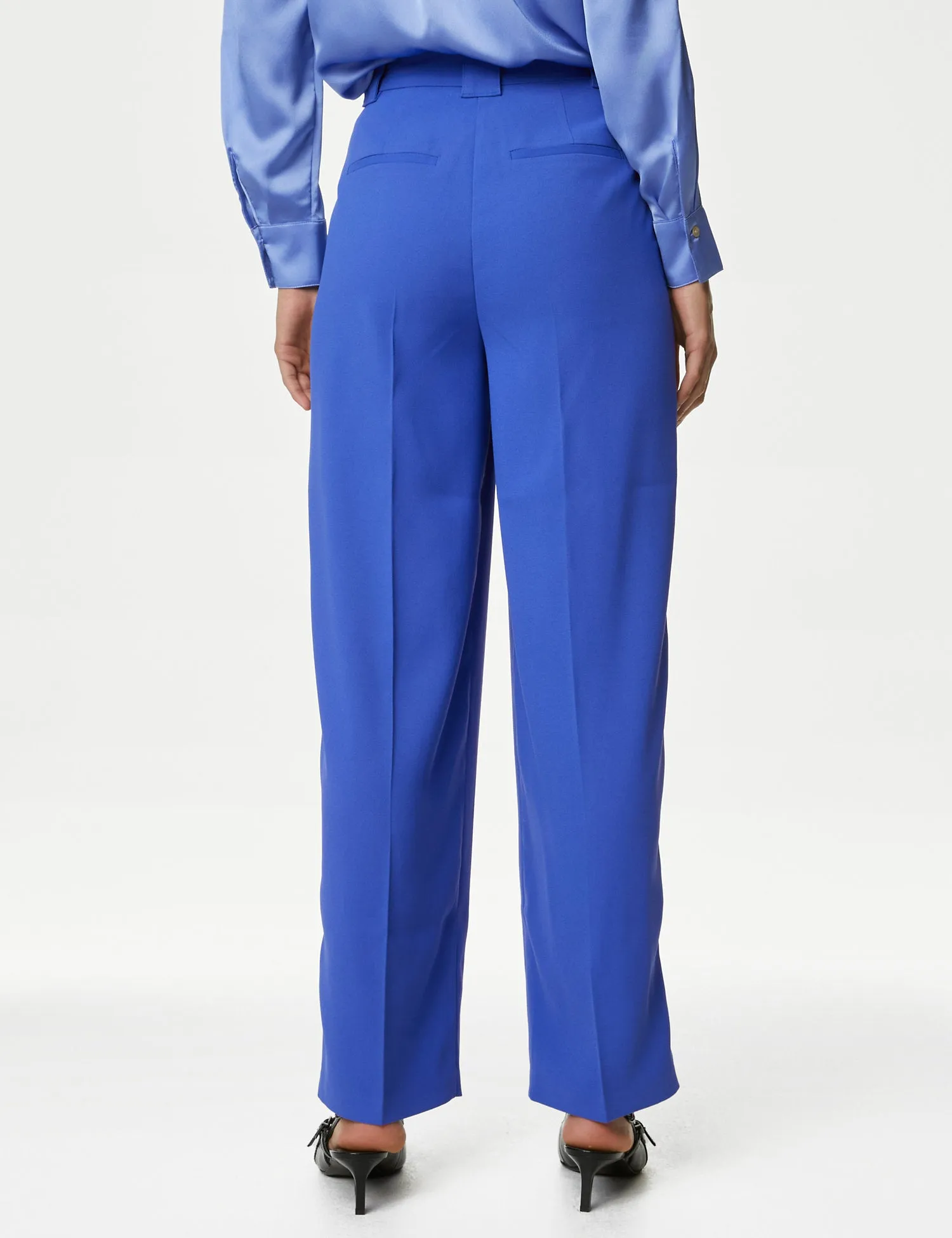 Crepe Pleat Front Straight Leg Trousers