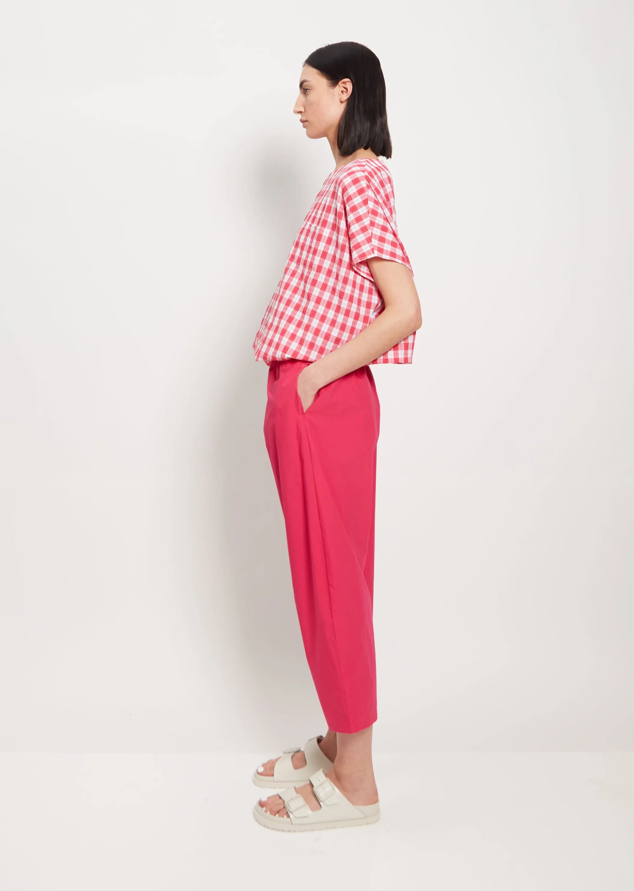 Cropped Cotton Balloon Trousers — Raspberry