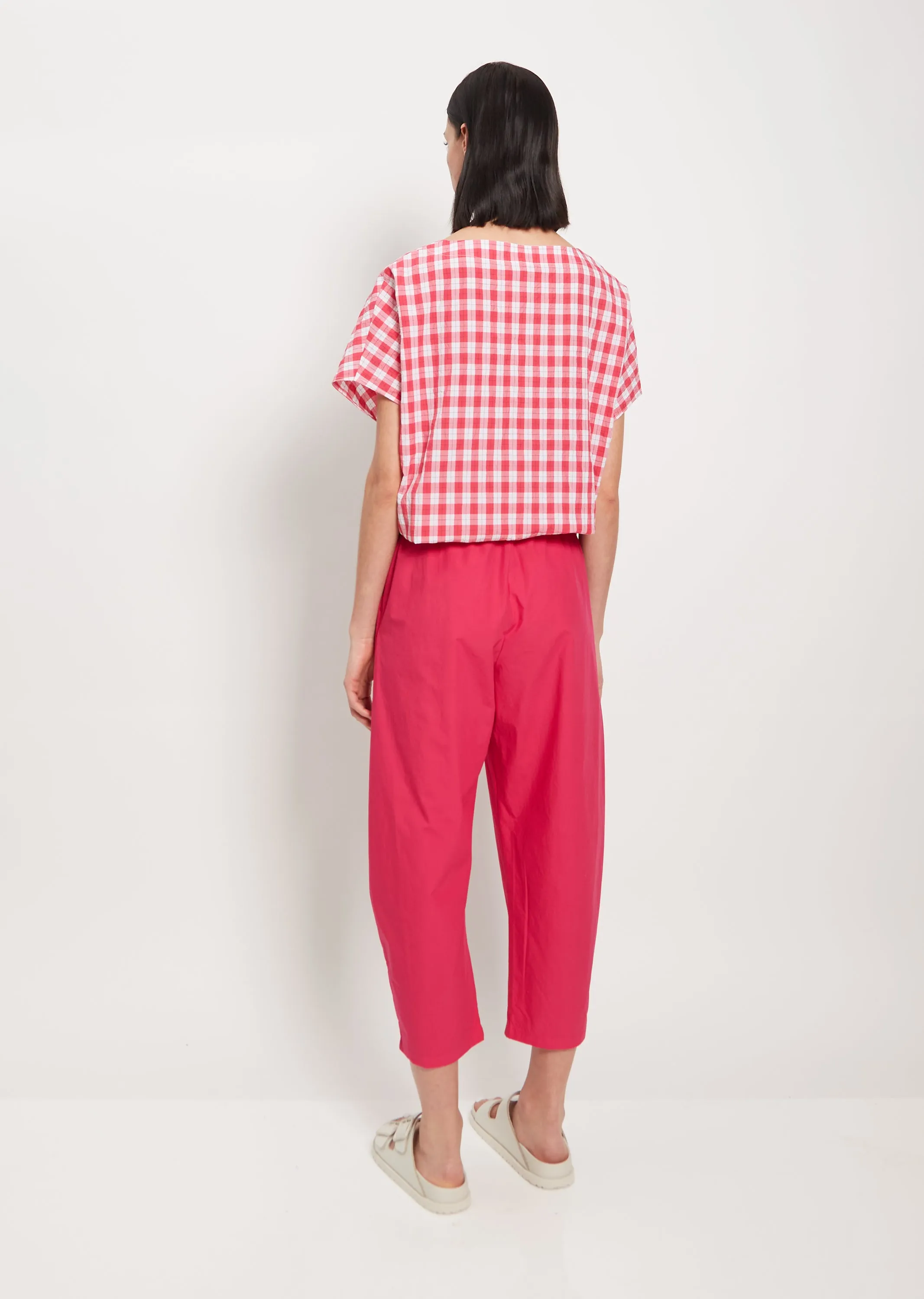 Cropped Cotton Balloon Trousers — Raspberry