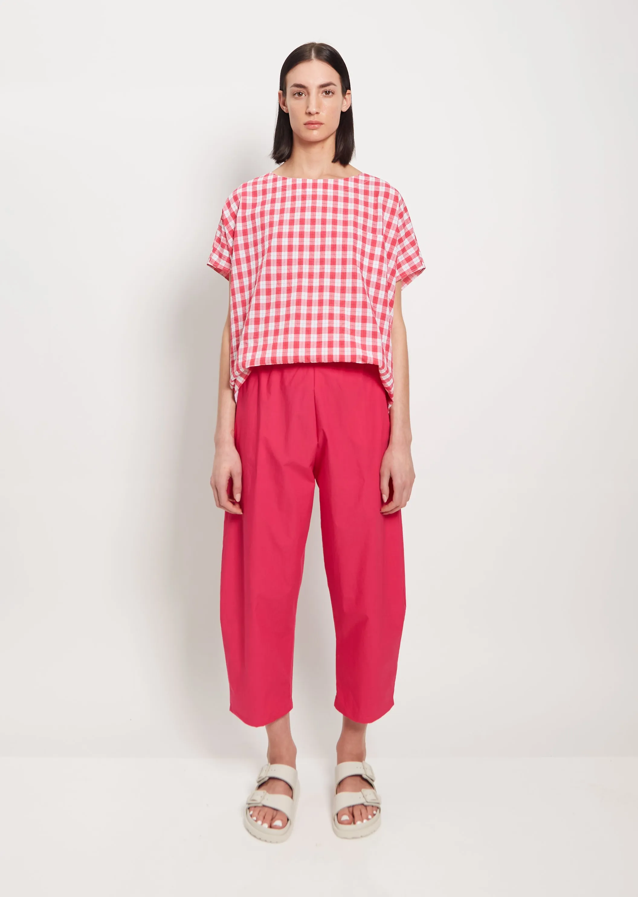 Cropped Cotton Balloon Trousers — Raspberry