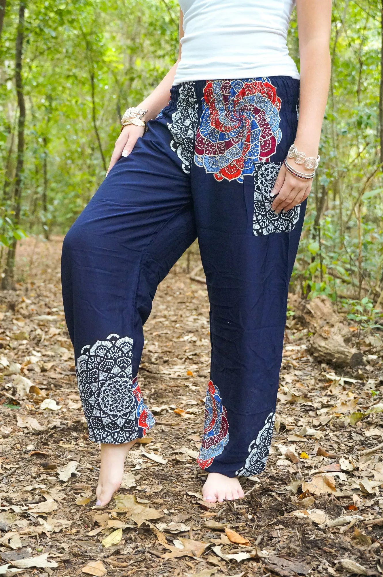 Dark Blue Enlighten Flower Harem Pants