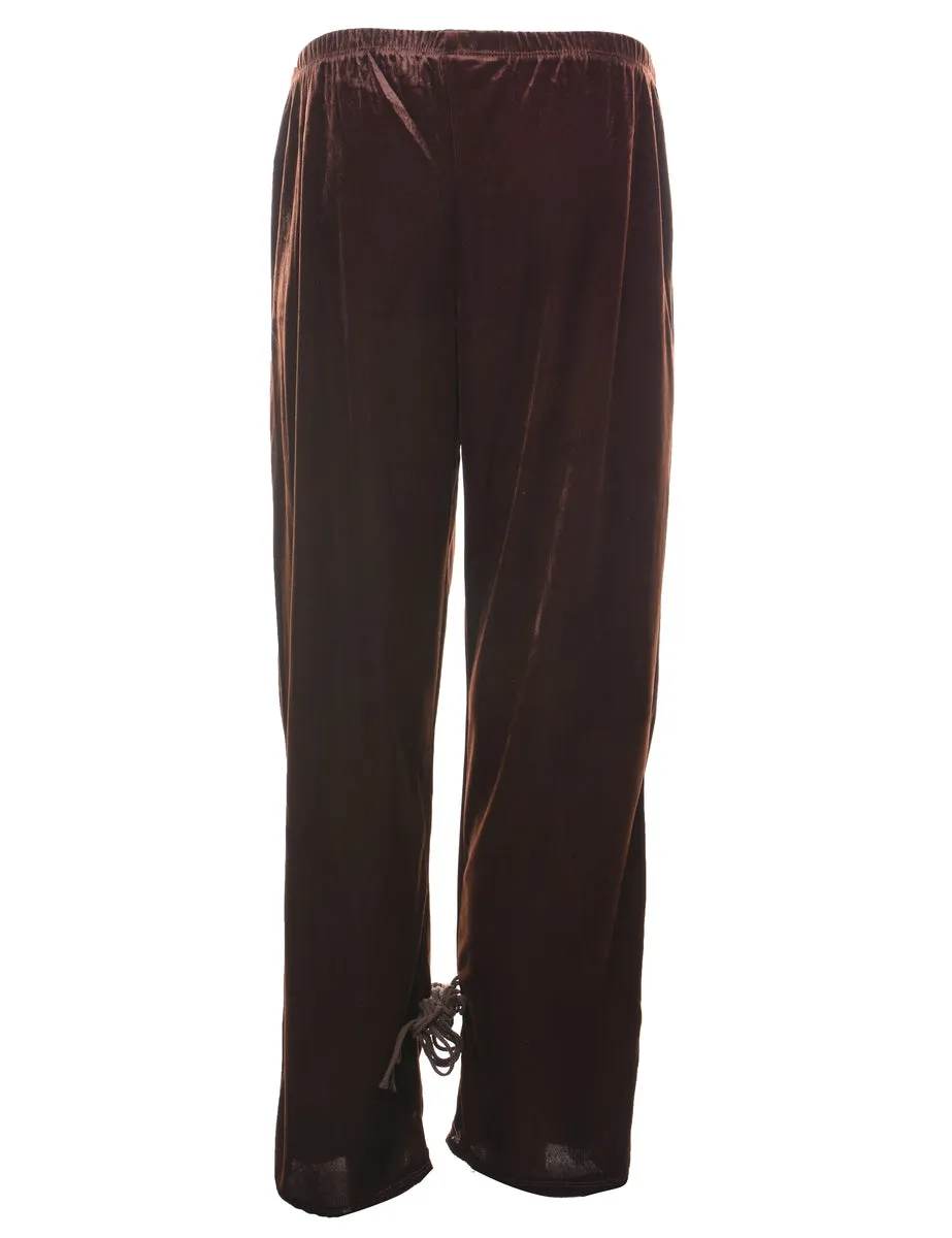 Dark Brown Elasticated Waist Velour Trousers - W32 L30