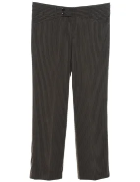 Dark Brown Silk Pinstriped Trousers - W32 L28