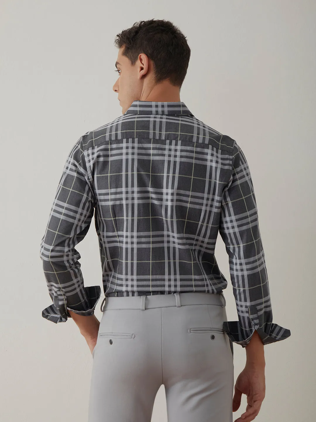 Dark Grey Checks Casual Shirt