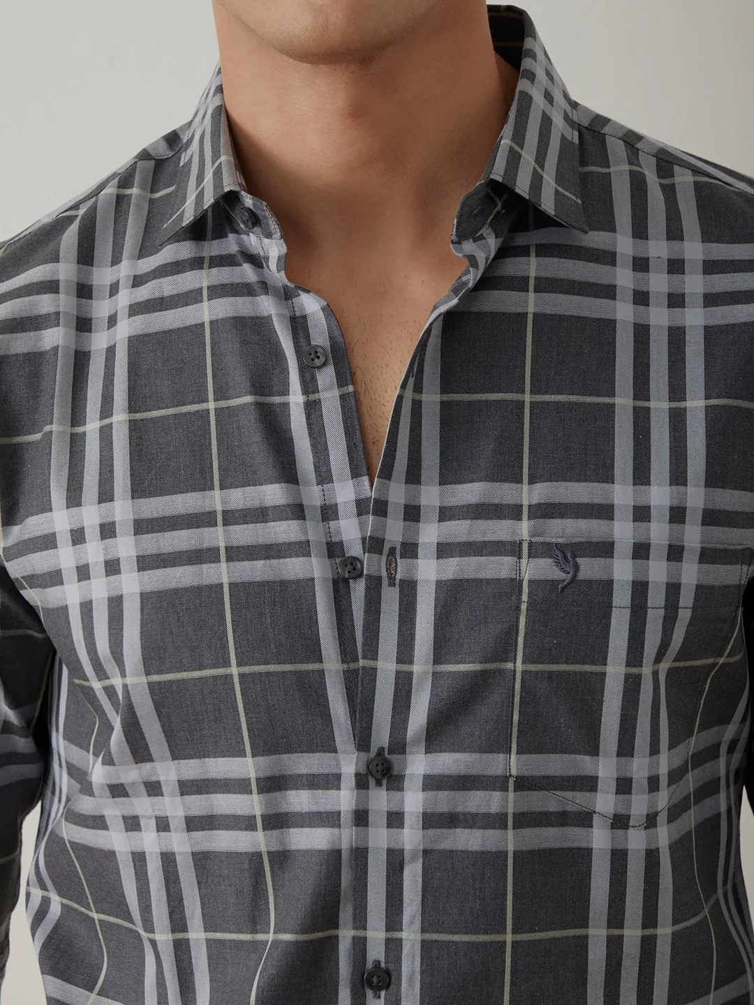 Dark Grey Checks Casual Shirt